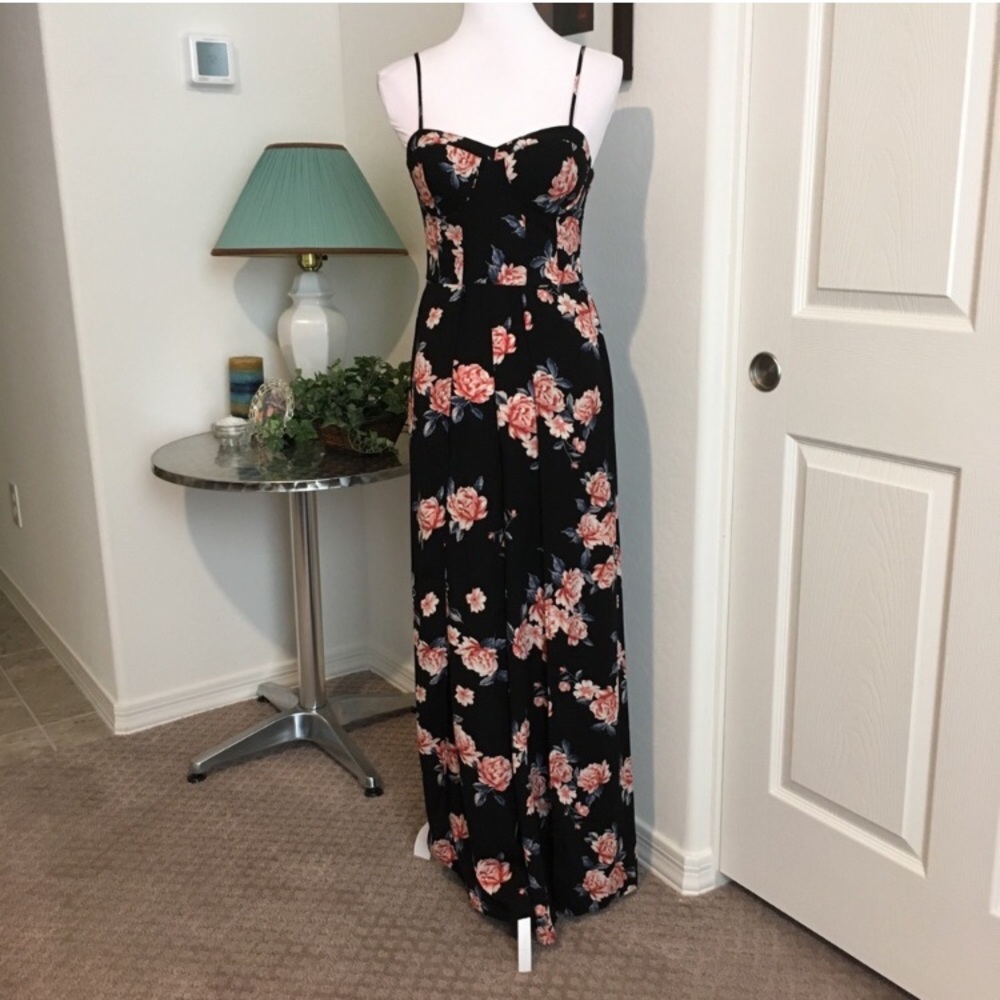 Xhilaration Black Floral Maxi Jumpsuit